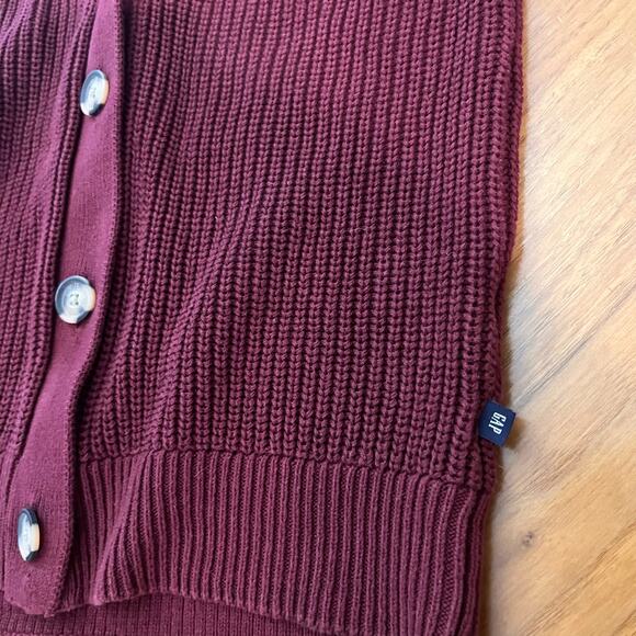 Gap Cardigan Size Small Cotton Button Deep V Neck Sweater Maroon Zinfandel Y2K - Picture 4 of 14